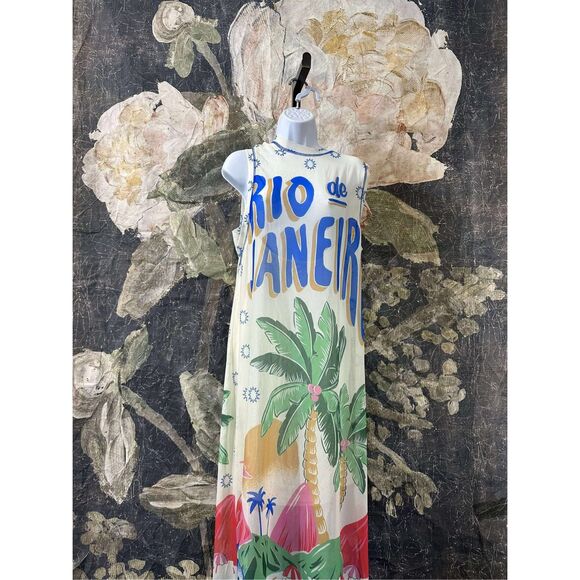 New Anthropologie Farm Rio Graphic Mesh Midi Dress sz L - Picture 6 of 8